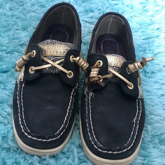 Black and Gold sherry boat shoes. - Picture 1 of 2